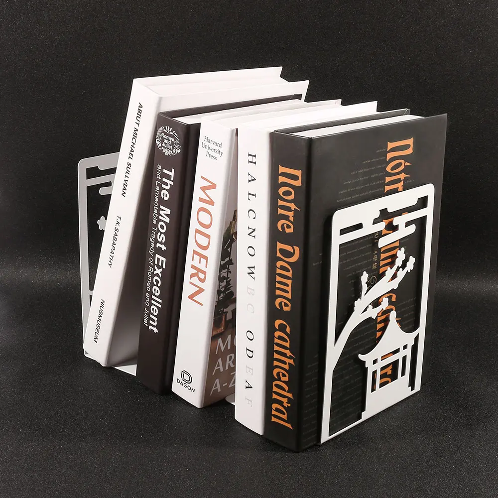 2 Pcs Color Chinese Style Gazebo Book Ends Heavy Book Stand for Parents to Child Gift Home Desk Offices Iron Book Ends Stationer 3