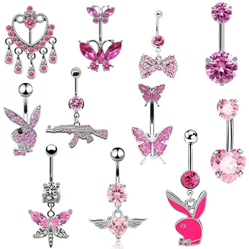 1Pcs14GStainlessSteelButterflyNavelBellyButtonRingsWomen