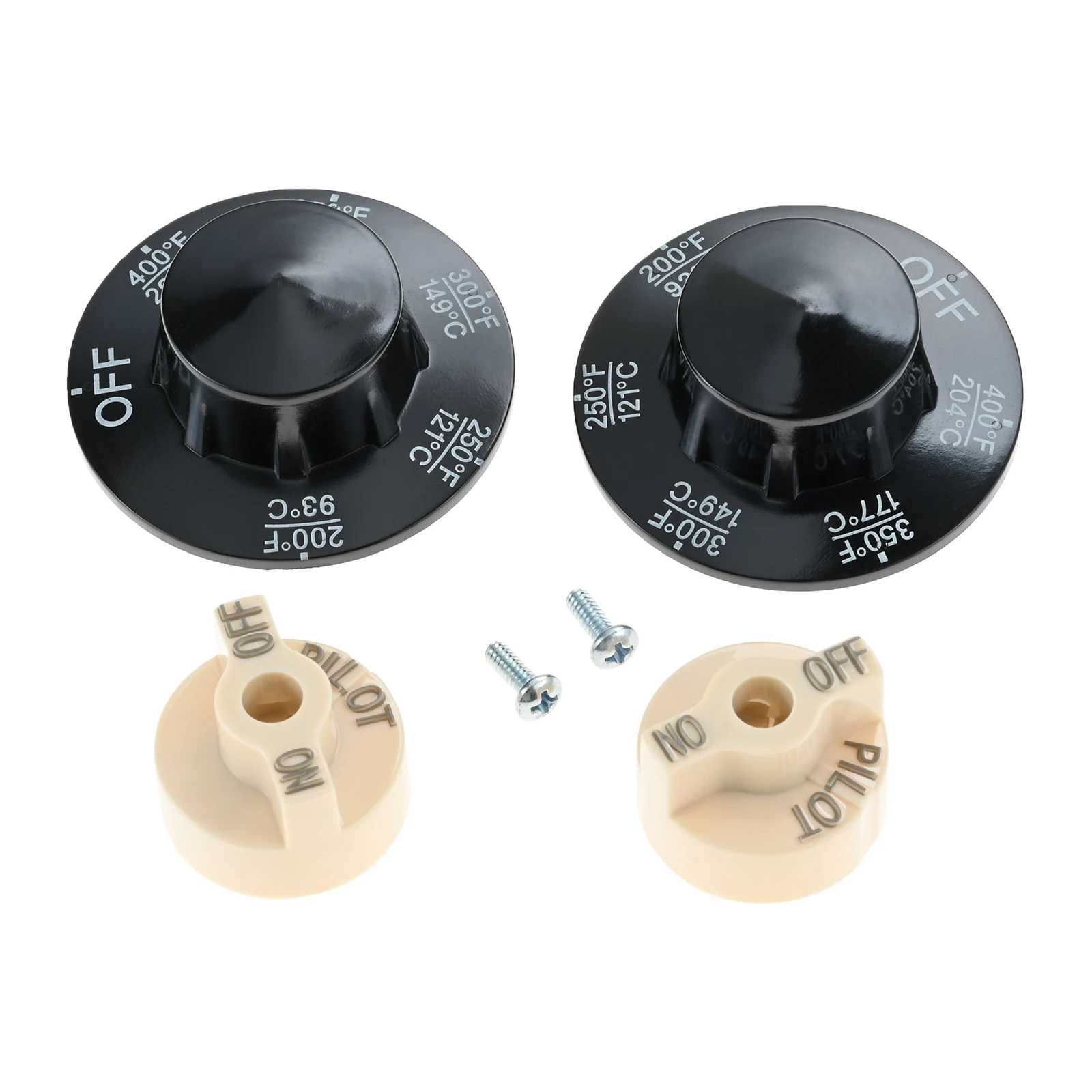 4Pcs/set Control Valve Beige Pilot Dial Knob with 200-400&deg;F Thermostat Knob Kit for Fryers, Range, Braising