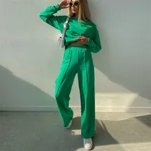 

New Women Tracksuit Pullover + Wide Leg Pants Suit Oversized Casual Two Piece Set Sport Sweatshirts Pullover Outfits Y2k
