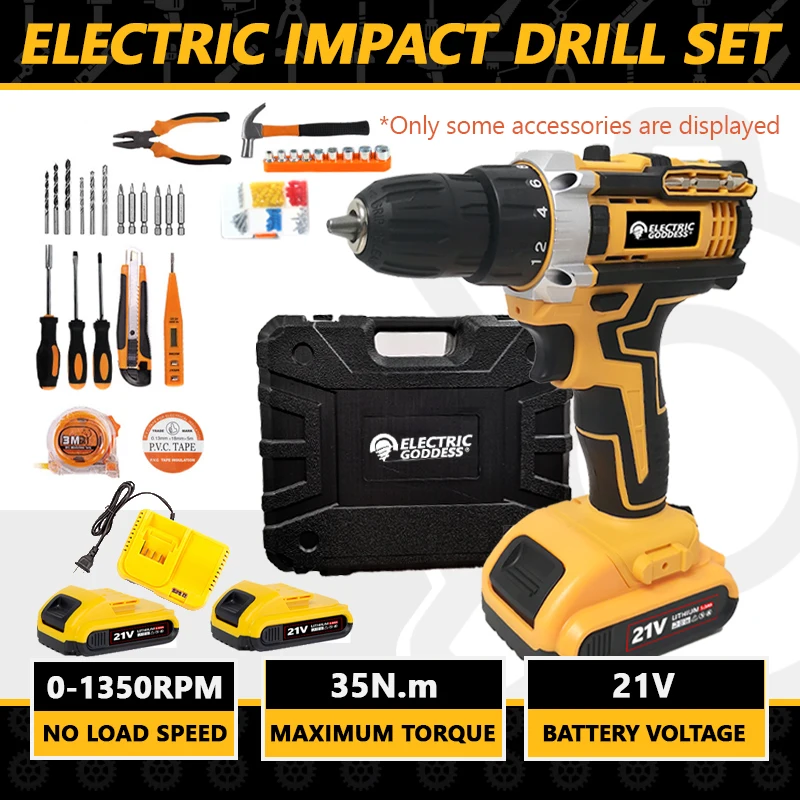 Electric Goddess 21V 100mm 118Pcs Caliber Electric Drill 45N.m Electric Screwdriver Set Boxed Household Cleaning Tools Bathroom