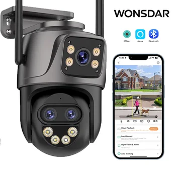 WONSDAR WiFi IP Camera Outdoor 8x Zoom Three Lens Dual Screen PTZ Camera Auto Tracking Home Security CCTV Surveillance icsee 1