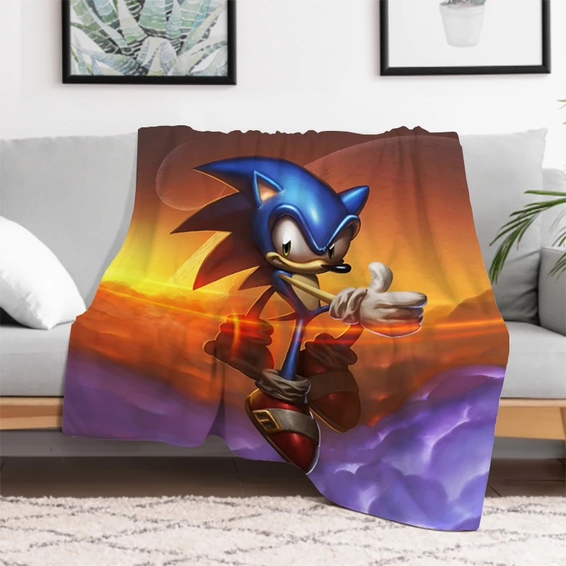 thumbnail image 1 of Manta de dibujos animados S-Sonic H-Hedgehog, manta de vellón para cama, manta de felpa peluda a cuadros para sofá, colcha de microfibra, 1 of 5