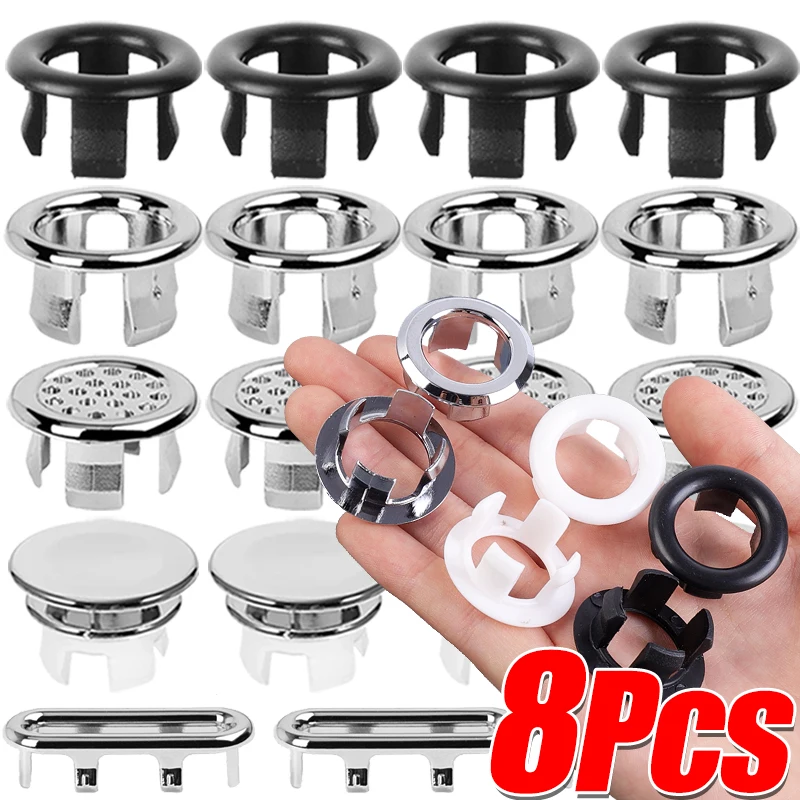 1/8pcs Sink Hole Overflow Cover Kitchen Basin Trim Hollow Overflow Ring Round Plug Bathroom Wash Basin Overflow Ring Accessories
