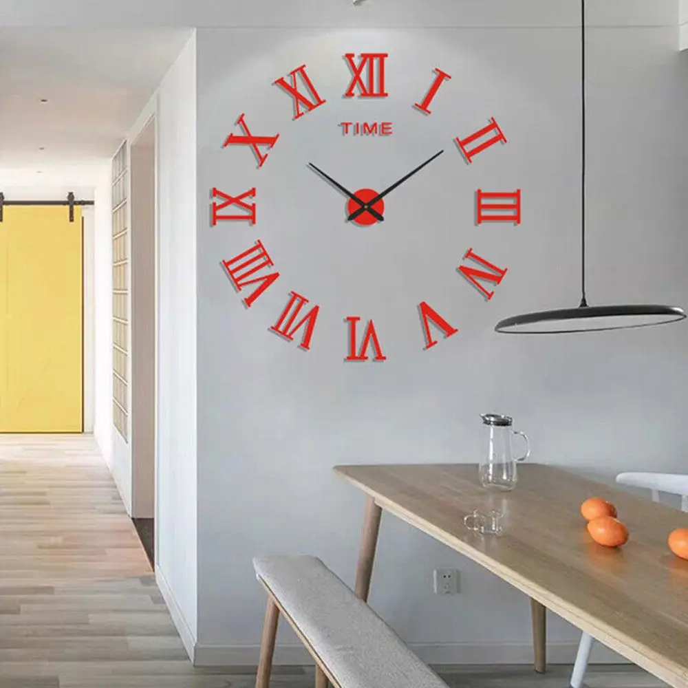 3D Roman Numerals Wall Clock Mirror Surface Acrylic Wall Sticker Home Office Decor Art Mural