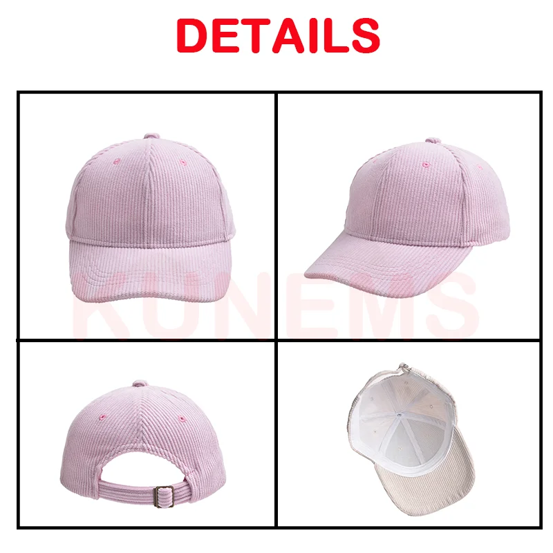 KUNEMS Embroidery Baseball Caps Corduroy Solid Color Cap for Girl and Boy DIY Design Print Hats Children