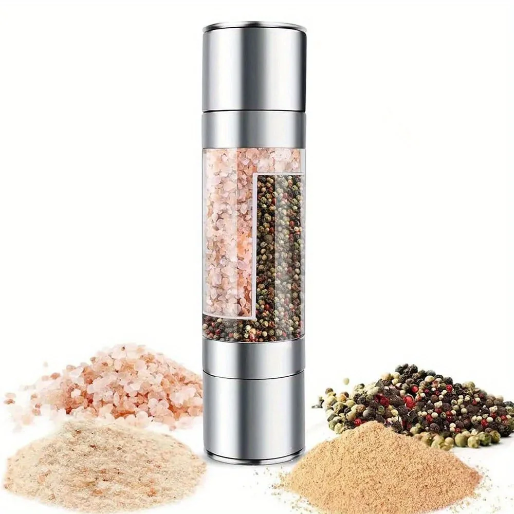 2 In 1 Pepper Mill Manual Stainless Steel Salt and Pepper Grinder Set with Adjustable Ceramic Grinding Spice Grinder KitchenTool