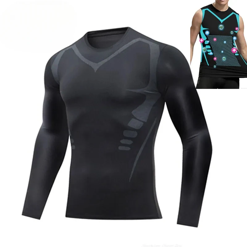 Long Sleeve Ionic Shaping Vest Men Ice-Silk Slimming Vest Body Shaper Compression Tank Top Tummy Control Fitness Workout Shirts mma bjj rashguard t shirts pants rash guard fitness tracksuit boxing jerseys muay thai compression men mma kickboxing sport suit