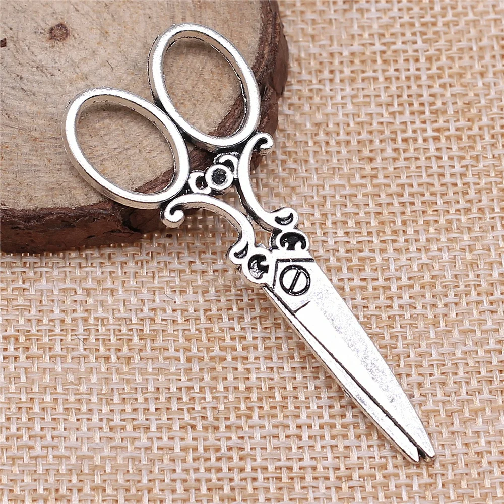 50pcs 61x25mm Antique Silver Color Sewing Scissors Pendants Scissors Charm Scissor Tibetan Charm