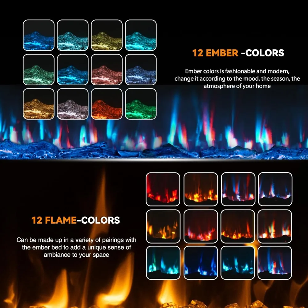 Electric Fireplace in-Wall Recessed and Wall Mounted with Remote Control, 1500/750W Fireplace Heater 6