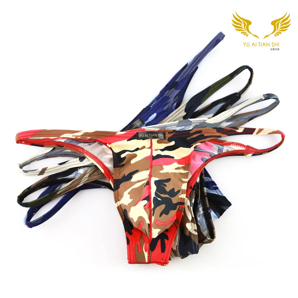 Men's underwear nylon camouflage low waisted sexy briefs thong bikini 4PCS gay men s underwear sexy low waist solid color nylon letter sling thong thong t pants fun breathable