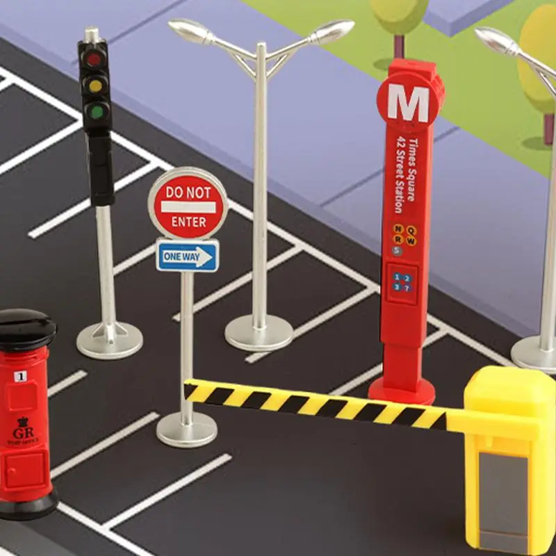 Road Signs Toy Kids Road Signs Toy Traffic Urban Transportation Model Toys Mini Traffic Educational Playset With