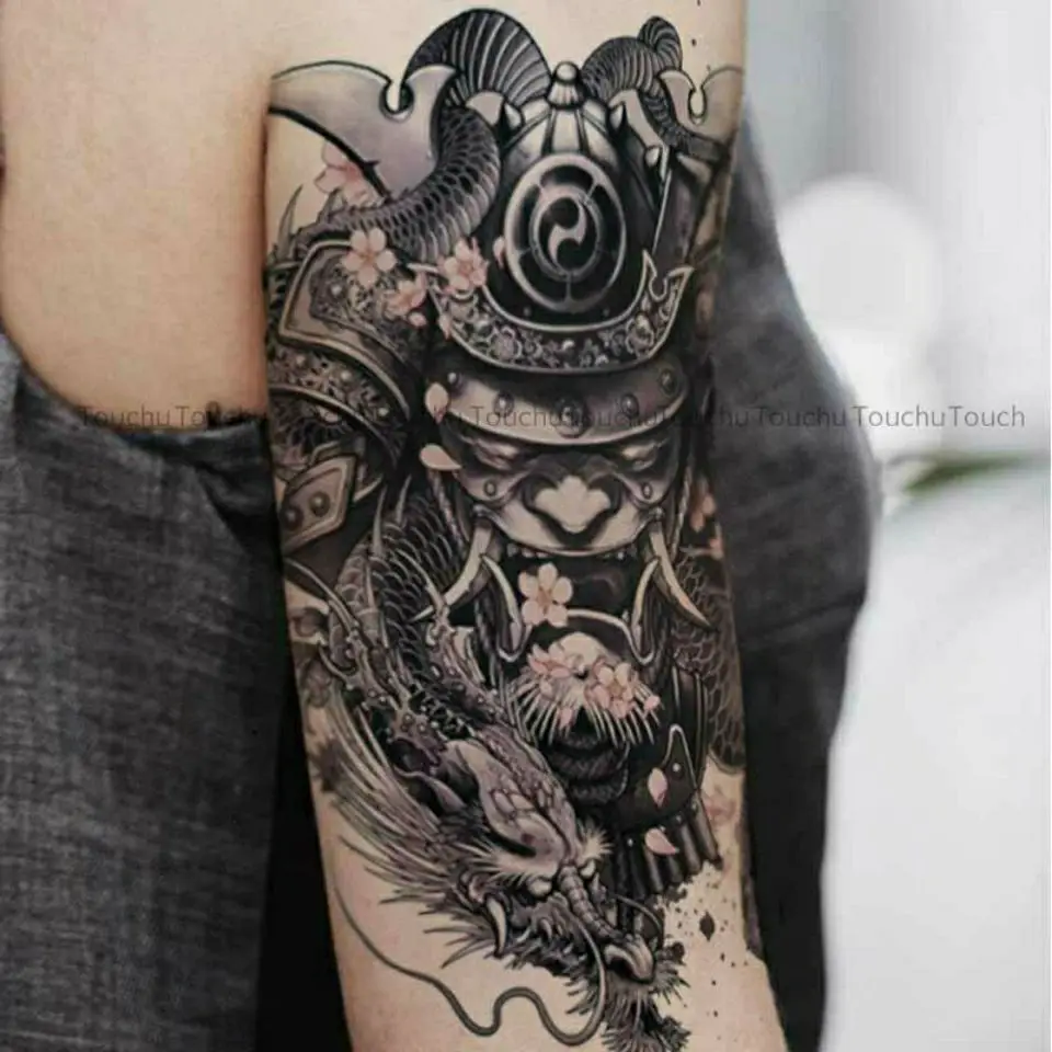 Japonês samurai dragão tatuagem adesivos à prova dwaterproof água tatuagem  falsa para mulher homem braço duradoura tatuagem temporária ukiyoe arte  tatuagens - AliExpress, image size:960x960