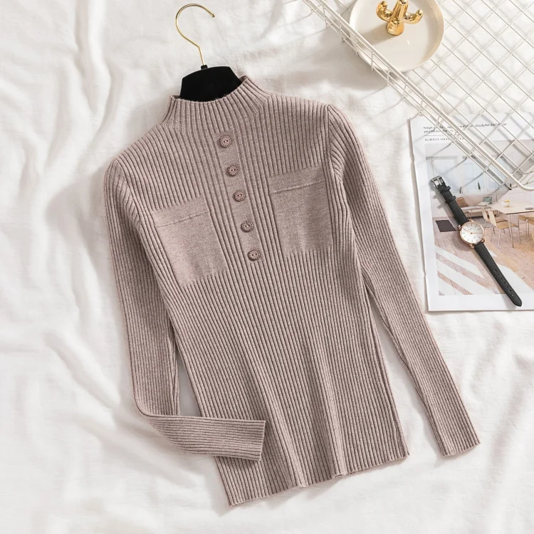 Womens Sweaters 2022 New Fashion Button Turtleneck Sweater Women Soft Knitted Ladies Sweater Winter Tops Pullover Jumpers Ladies ladies sweater