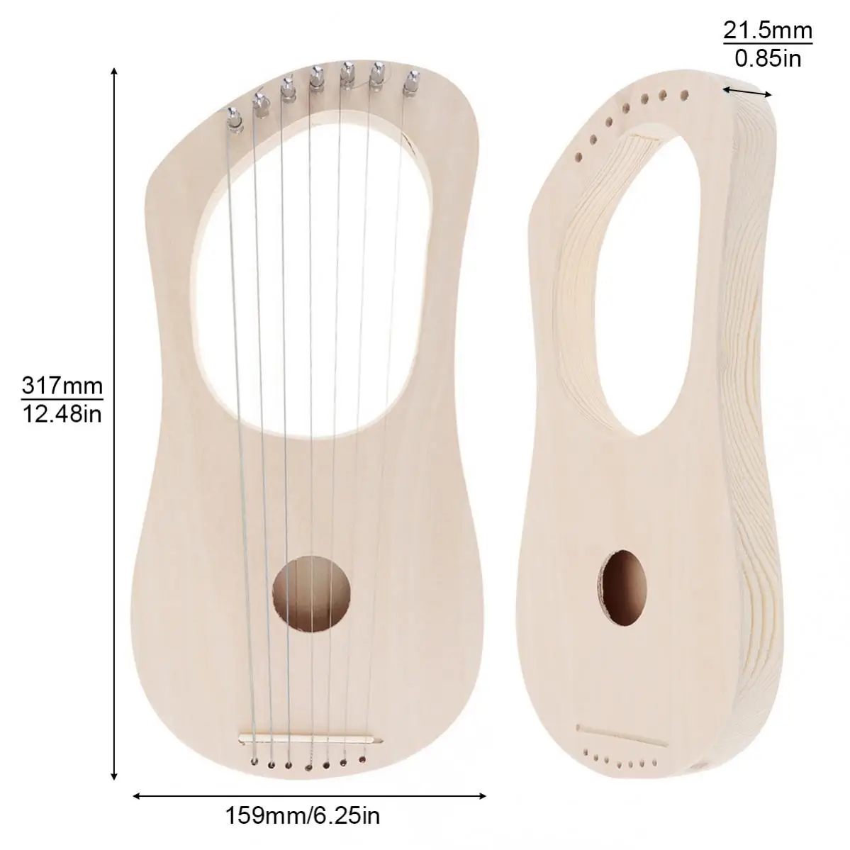 7 Strings Lyre Harp DIY Kit Solid Basswood String Instrument Handwork Painting Assembly for Beginner Children Fun Toy Art