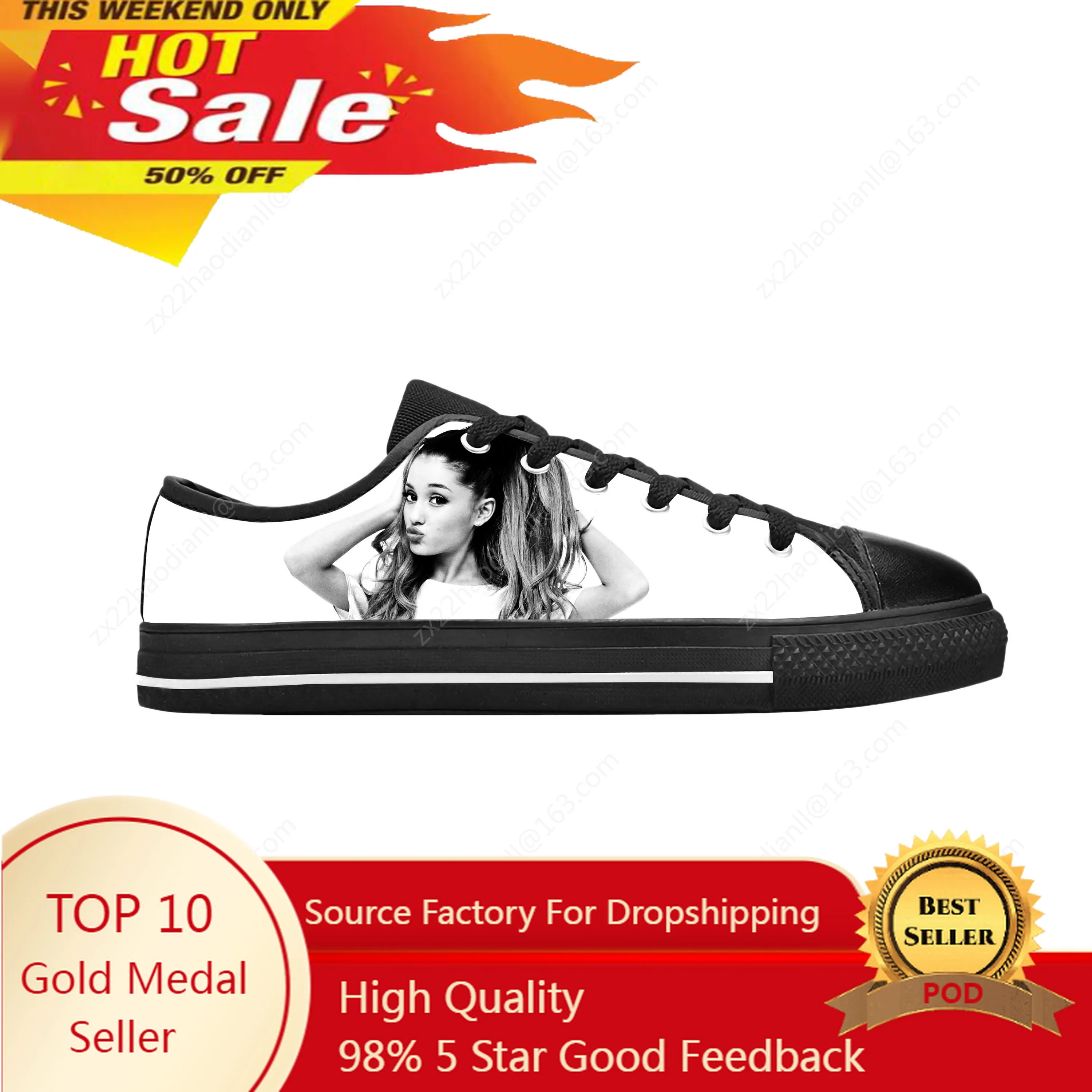 

Pop Singer Music Ariana Cute Fashion Popular Rock Casual Cloth Shoes Low Top Comfortable Breathable 3D Print Men Women Sneakers