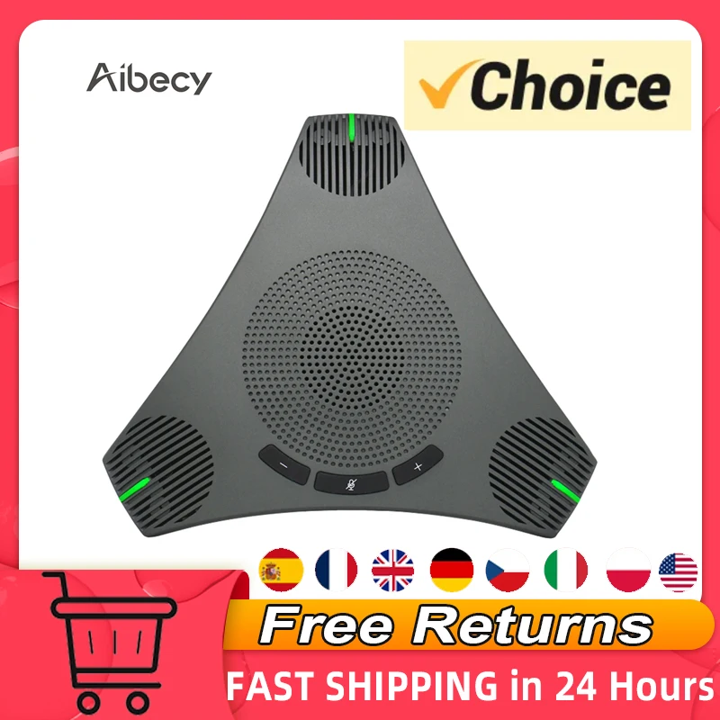 Aibecy 360&deg; USB Speakerphone Conference Microphone Omnidirectional Computer Mic Voice Pickup with Mute Key for Video Conference