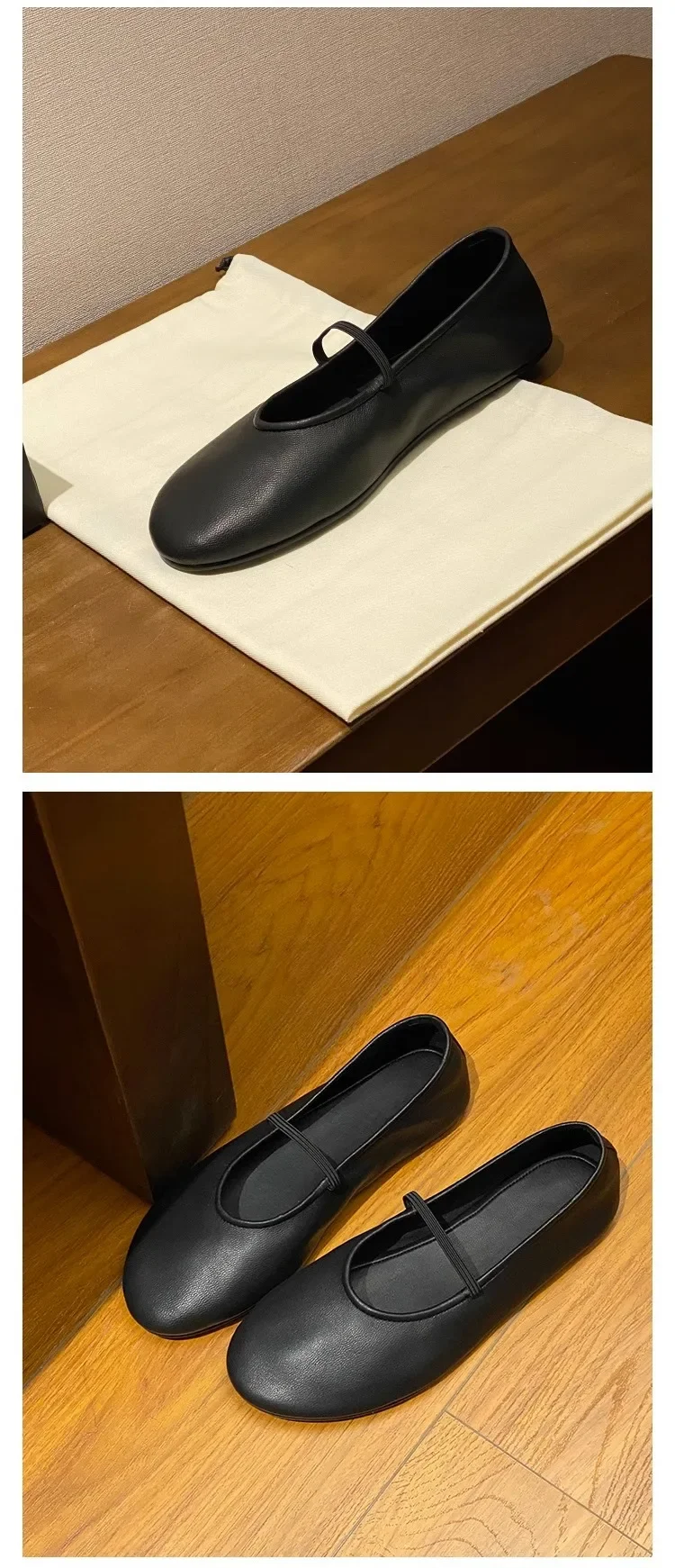 Damen-Singles-Schuhe mit weichem Oberteil und runder Spitze. Neue flache Schuhe mit flachem Mund. Modische Mary Jane-Flach. Bequeme, lässige Damenschuhe – Detail 3