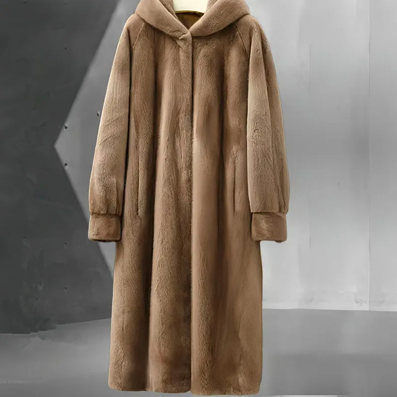 ファーコート ミンク混 ふわふわ 暖かい フード付き✨ 可愛い ポンポン