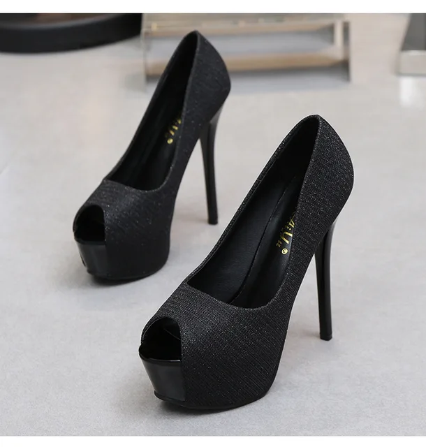 Super High Heels 12cm Night Market Platform Stiletto Night Market Professional Work Shoes Black Girls All-match Fish Mouth Shoes