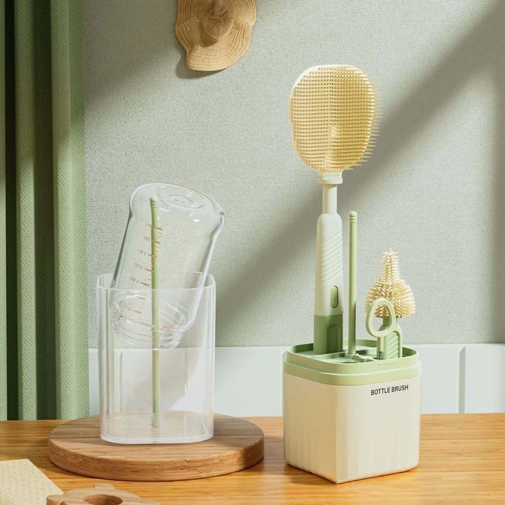 Multi-functional Bottle Cleaning Brush Set Anti-lost TPR Pacifier Straw Scrubber Drain Rods Storage Drain Rack