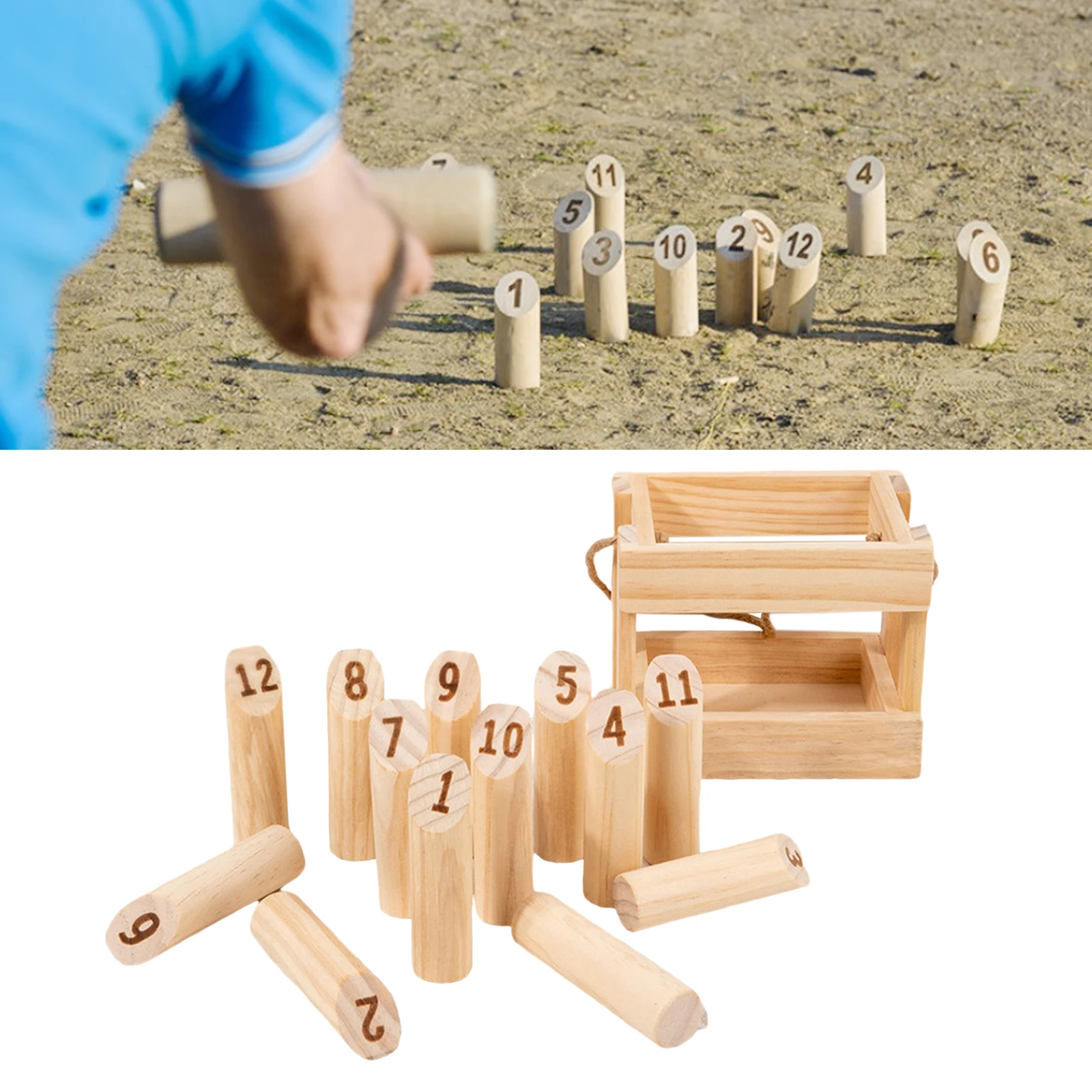12PCS Numbered Pins Wooden Throwing Game  Throwing Bowling Premium Hardwood For Child-Parent Interactive Game Out-Indoor Lawn 3