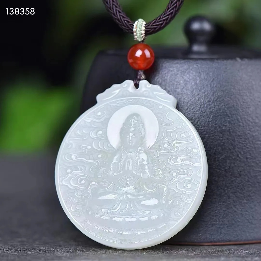 

New Natural 100% real white hetian jade grave Guanyin pendant jewellery necklace auspicious for woman man gifts Bless peace