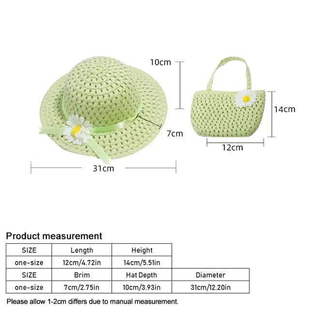 Set 2 Pezzi Cappello Paglia E Borsa Bambina - Tesa Larga Spiaggia Viaggio