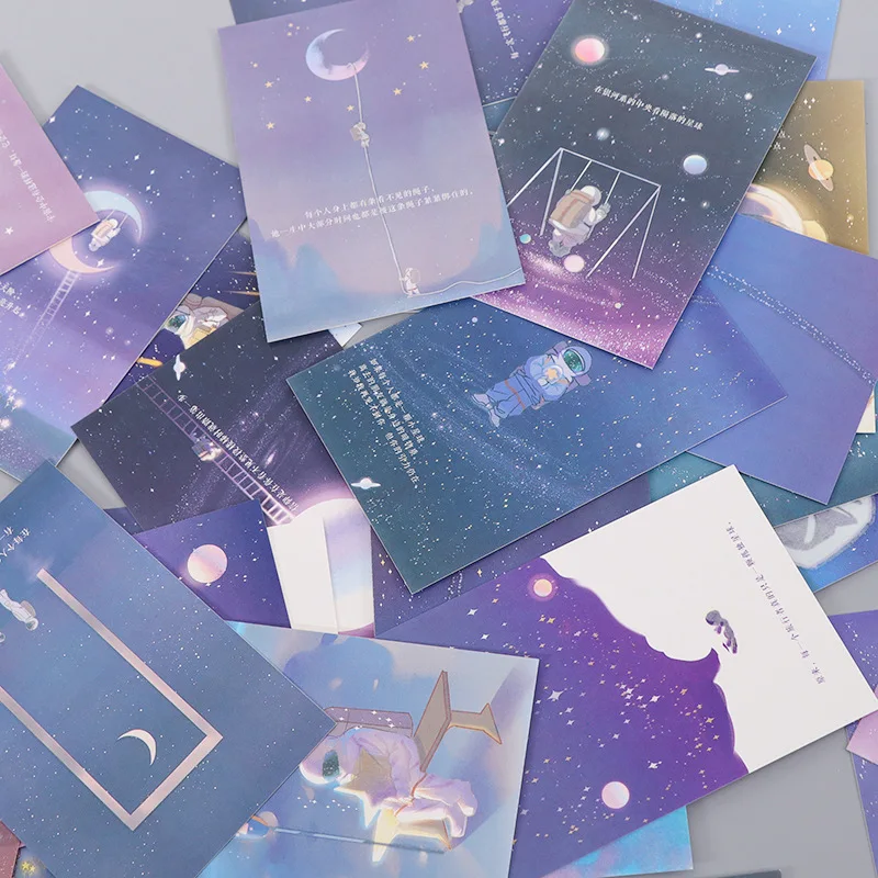 30 Sheets/Set Journey Of Light Luminous Postcard Creative Planet Stars Moon Message Greeting Cards Birthday Gift Card