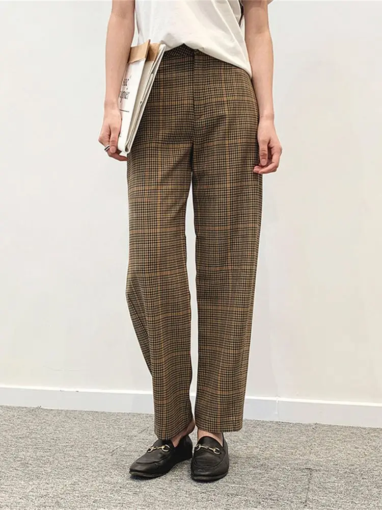 

Women Classic Plaid Printed Trousers Early Autumn 2023 New Ladies High Waist Office Wear Tapered Pants