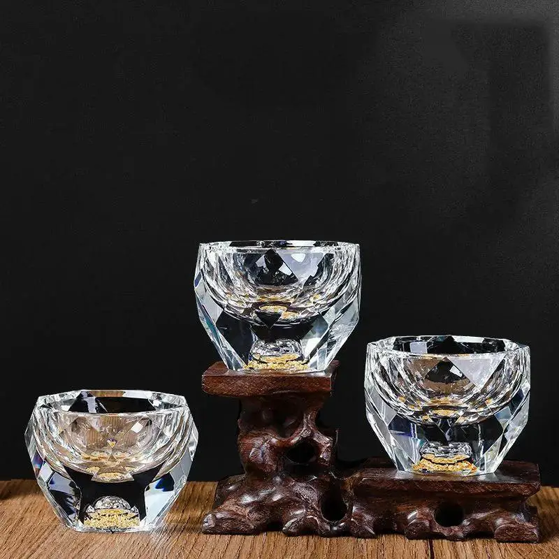 1pc 50ml Luxury Glasses Lead-free Crystal Tea Cup Exquisitely Crafted Fine Dining Shot Glasses Double Bottom Gold Foil Cup