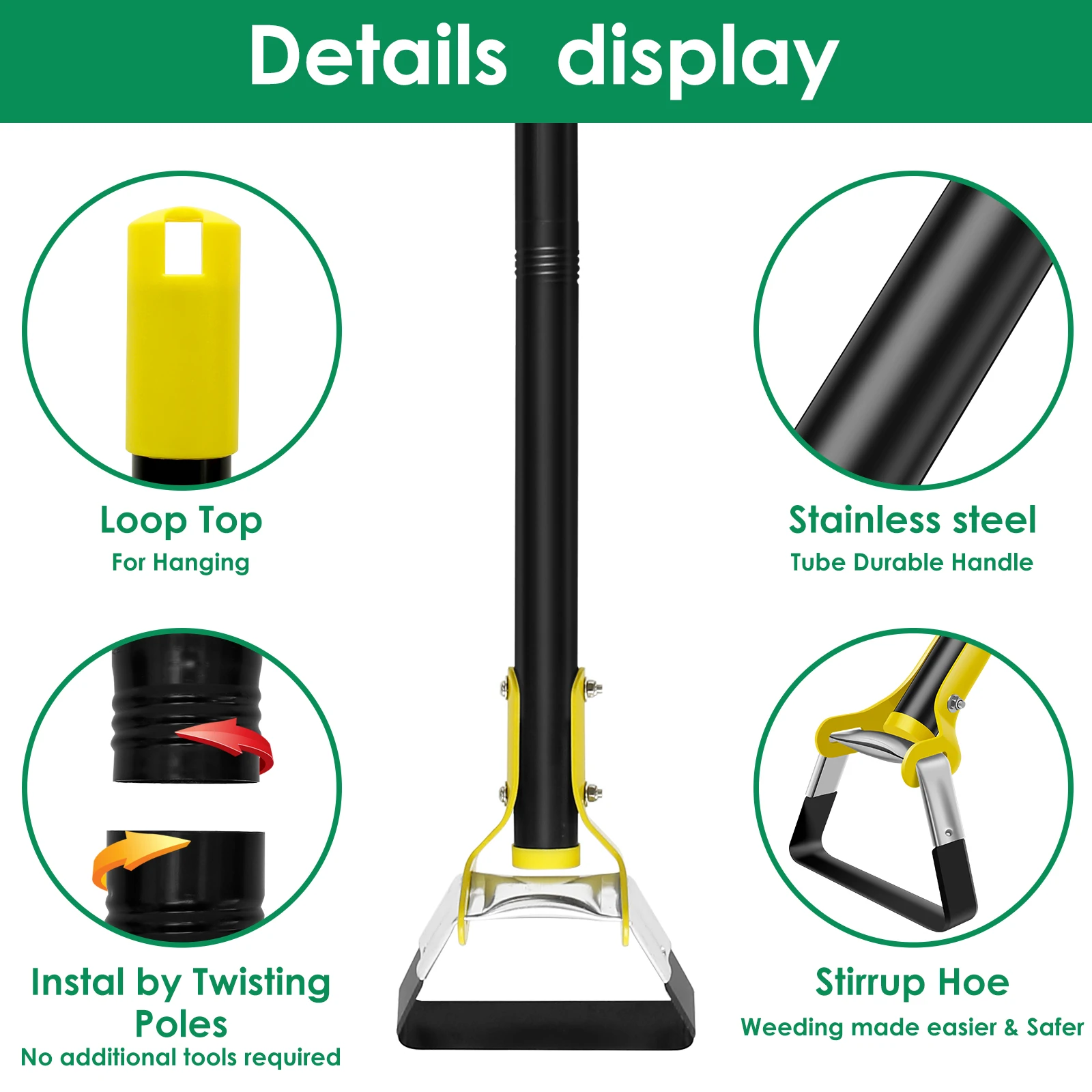 Hoe Gardening Tool 1.2/1.6m Stainless Steel Sharp Stirrup Ring Hoe with Triangle Head Gardening Loose Soil Weeding and Loosening 6