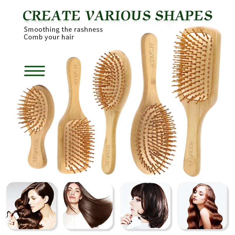 Bamboo Hair Brush Women Custom Name Hairbrush Styling Hair Comb Wide Teeth Bamboo Combs for Hair Massage Scalp Brush Barber Comb fold able broom and dustpan set household cleaning extendable suit multi function dustless floor squeegee brush soft comb teeth