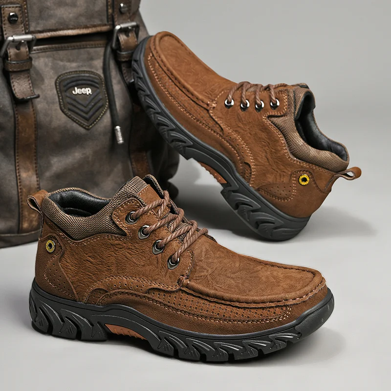 

Genuine Leather Men Shoes Winter Warm Ankle Boots Outdoor Hiking Trekking Shoes 2022 New Fashion Casual Boots for Men 38-46