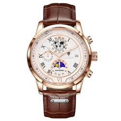 Luxury Men's Luminous Leather Sports Chronograph Watch (Rose gold)