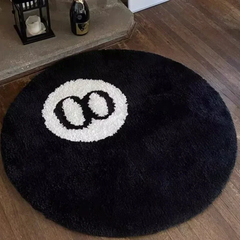 

Simulation Billiards 8 Ball Rug Round Tufting Soft Chair Pad Anti-slip Bath Floor Mat Sofa Bedroom Black No. 8 Carpet Drop Decor