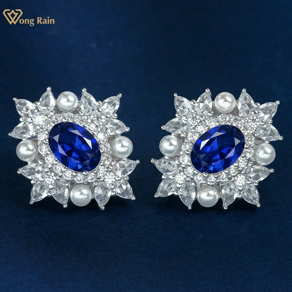 

Wong Rain Vintage 18K Gold Plated 925 Sterling Silver Oval Cut 2CT Sapphire Ruby Emerald Pearl Gemstone Studs Earrings Jewelry