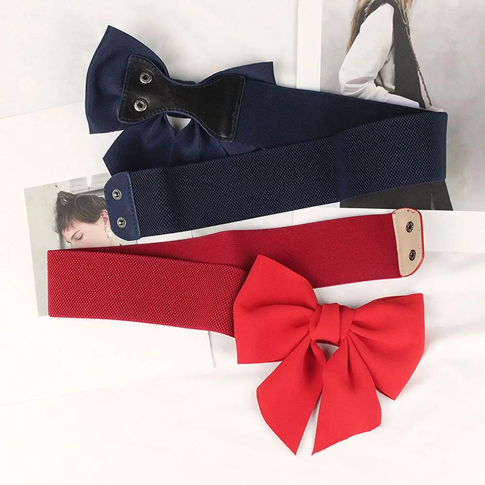 Red and Black Wide Side Elegant Large Bow Elastic Fabric Belt