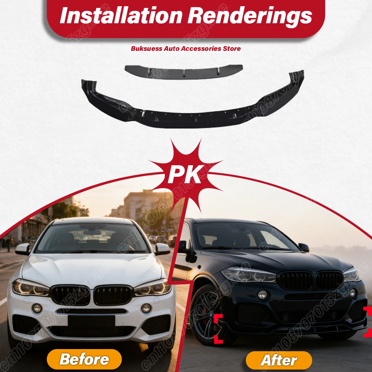 BMW X6 F16 M 스포츠 2014 2015 2016 2017 2018 2019 다스베이더 스타일 자동차 프론트 범퍼 립 ABS 스포일러 바디 개조 키트