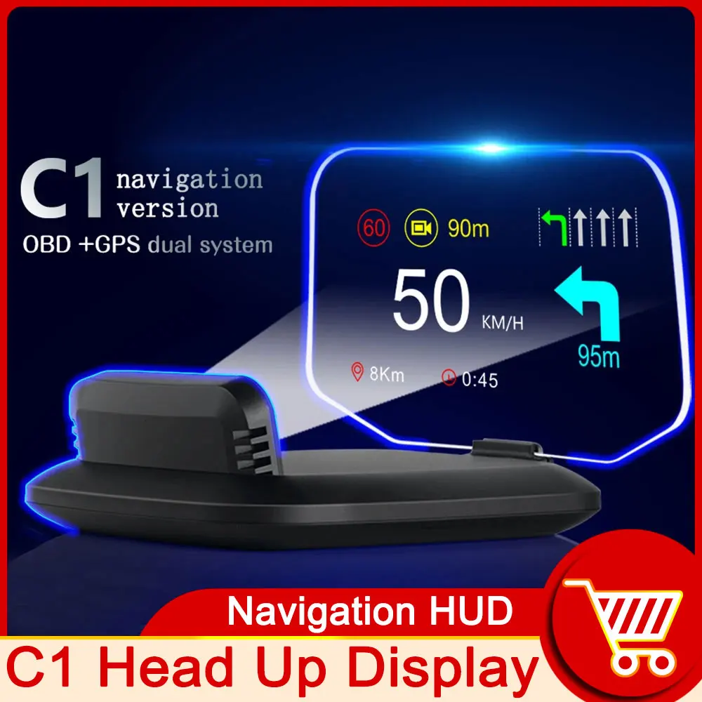 C1 Car Hud Obd2 Gps Dual System 5.1 Inch Head Up Display Digital  Speedometer Overspeed Warning Auto Accessory