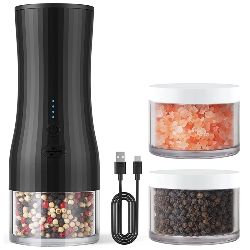 

Electric Salt And Pepper Mill 120 Ml Capacity USB Rechargeable Salt Mill Adjustable Coarse With 2 Glasses