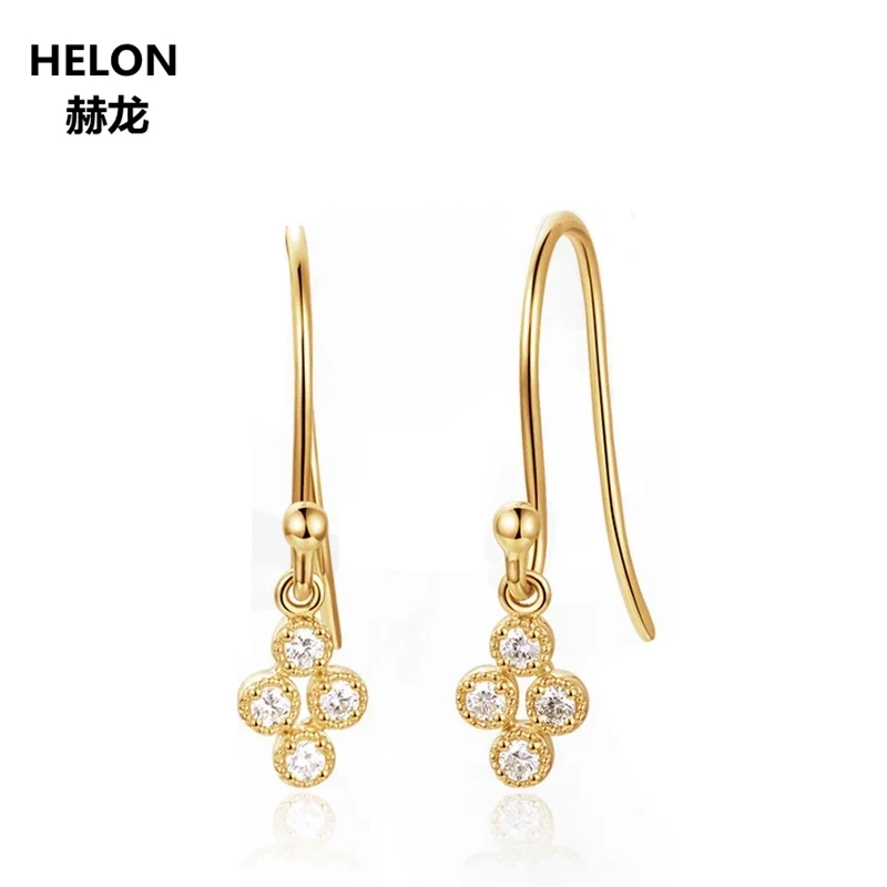 

Solid 14k Yellow Gold Women Earrings 100% SI/H Full Cut Natural Diamonds Drop Earrings Unique Fine Jewelry Art Deco Gfit