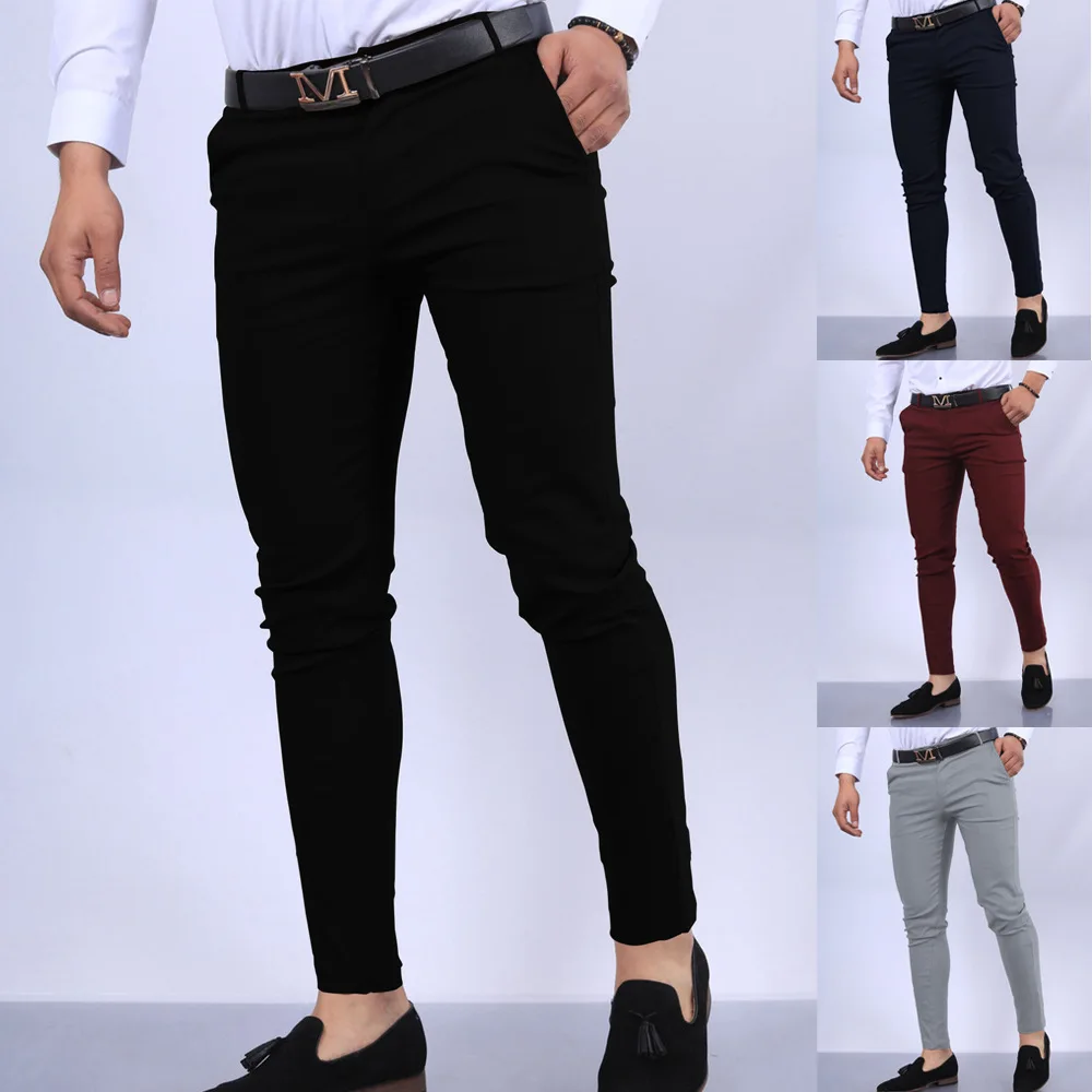 Solid Color Slim Fit Men Pants Europe And The United States Style Fashion Pencil Pants Business Casual Daily Hundred Foot Pants