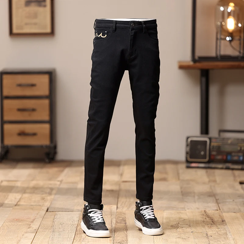 Newly Designer Fashion Men Jeans High Quality Stretch Skinny Fit Retro Ripped Jeans Men Embroidery Vintage Denim Pants Hombre