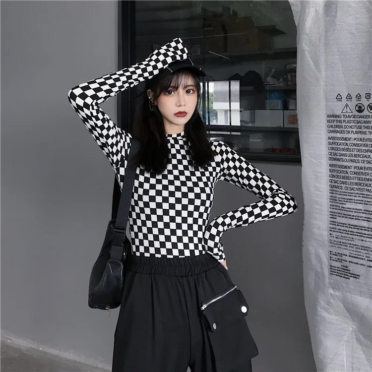 Black \u0026 White Checkered Mesh Top Long 