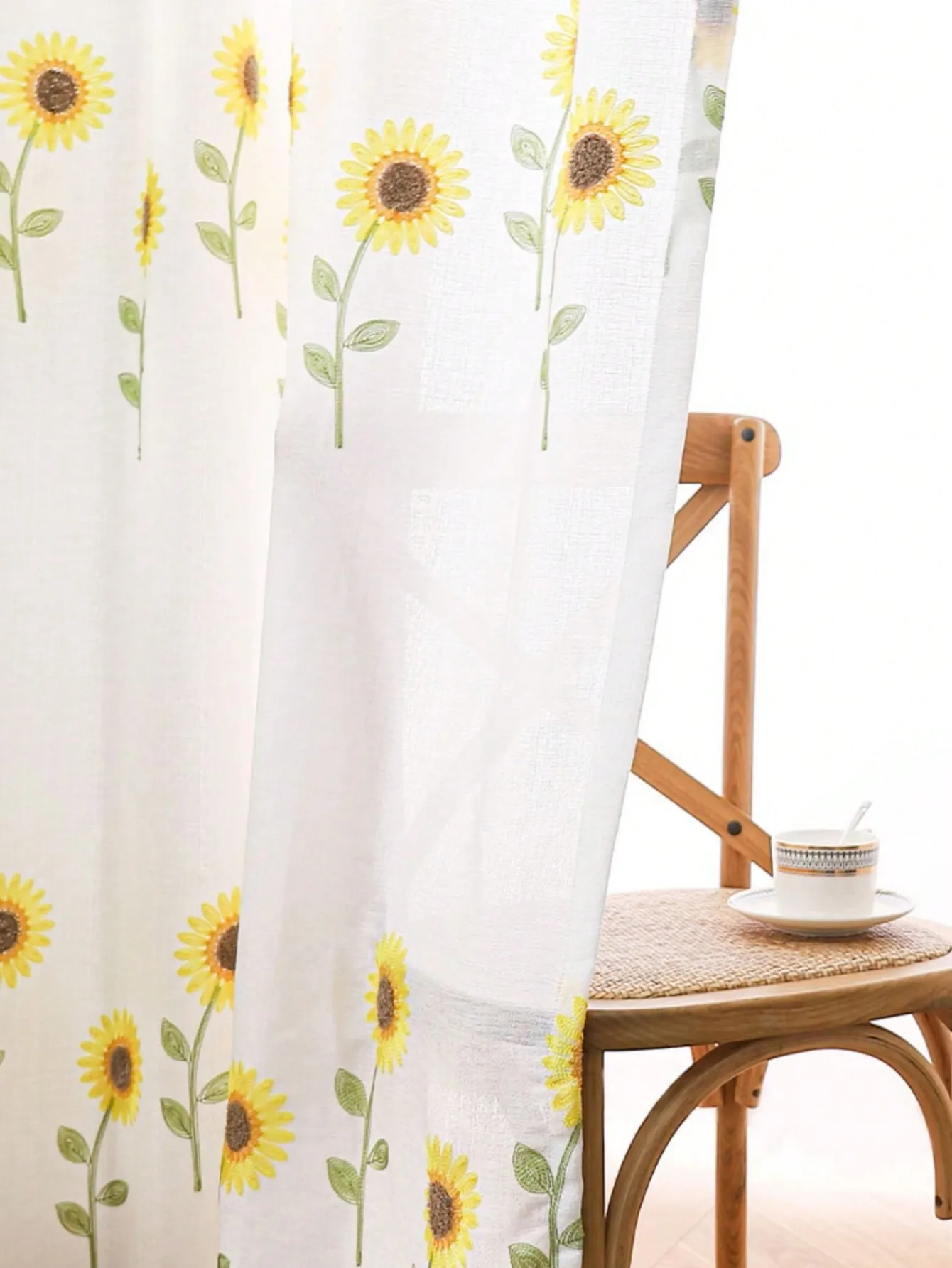 Korean Garden Sunflower Curtains Thicken Ins Embroidered White Sheer Curtain for Living Room Balcony Room Curtains Finished 3