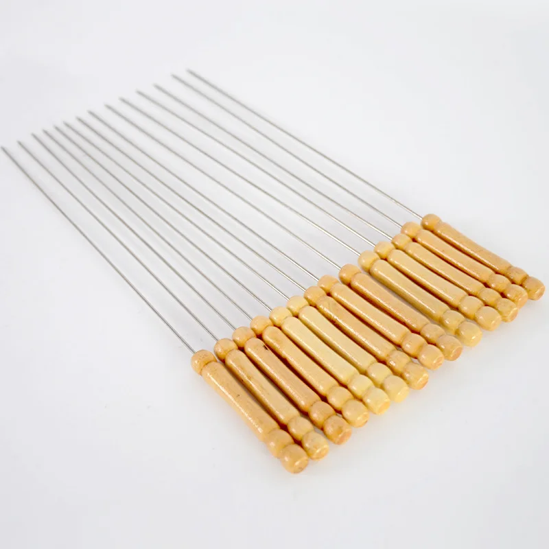 50PCS Long Wood Handle BBQ Skewer 35cm Kebab Barbecue Grill Sticks Stainless Steel Outdoors Grill Needle BBQ Forks