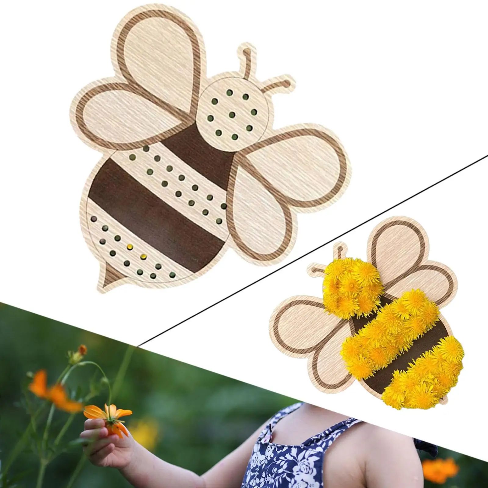Hand Picked Flower Holder DIY Craft Ornament Display Bee Shaped Wooden Stand