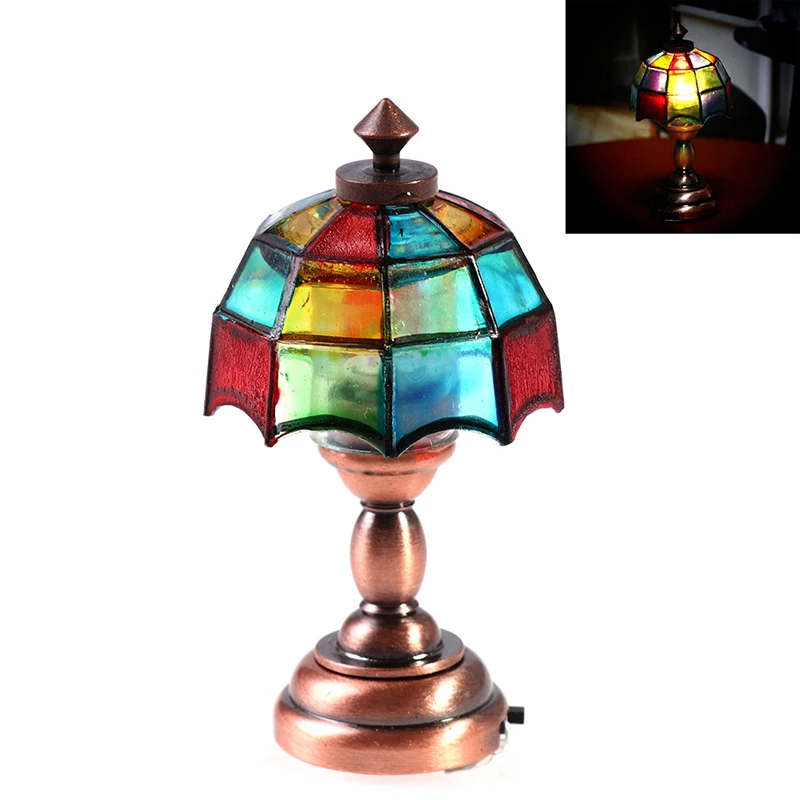 112 Dollhouse Miniature Retro Desk Lamp Led Lamp Colored Shade Reading