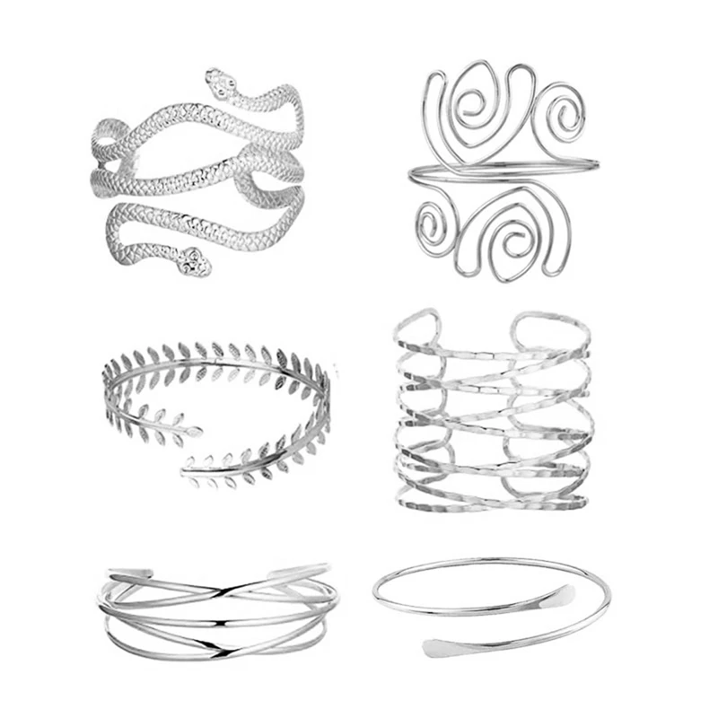 Bangle Bracelet Snake Bangle Bracelet 1PC Shiny Exaggerated Metal Cross Hollow Lady Bracelet Snake Arm Jewelry Retro Women's Bracelets